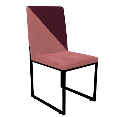 Cadeira Office Stan Duo Sala De Jantar Industrial Ferro Preto Suede Rose E Bordô - Amey Decor
