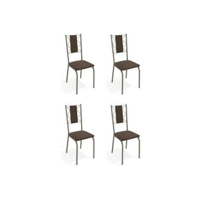 Kit 4 Cadeiras Sala Jantar Lisboa 4C076  4 Un Níquel/Courano Marrom - Kappesberg
