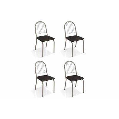 Kit 4 Cadeiras Sala Jantar Noruega 4C077  4 Un Níquel/Courano Preto - Kappesberg