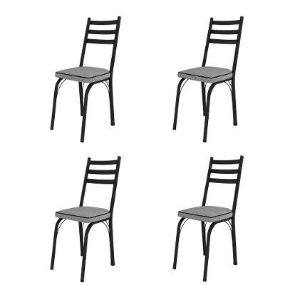 Conjunto Com 4 Cadeiras Preto Fosco Assento Platina