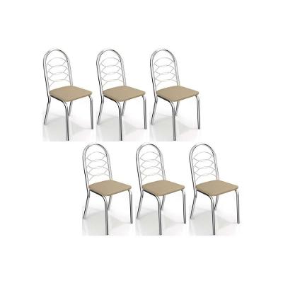 Cadeiras de Cozinha Holanda C009 Kit 6 Un Cromada - Assento Nude 16 - Kappesberg