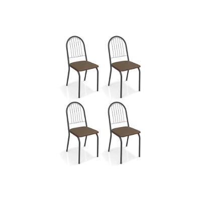 Kit 4 Cadeiras de Cozinha Noruega 4C077PRF  4 Un Preto Fosco/Courano Marrom - Kappesberg