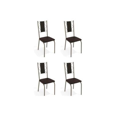 Kit 4 Cadeiras Sala Jantar Lisboa 4C076  4 Un Níquel/Courano Preto - Kappesberg