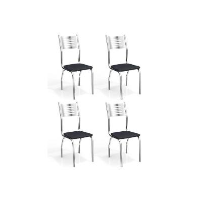 Kit 4 Cadeiras Sala Jantar Munique 4C047  4 Un Cromado/Courano Preto - Kappesberg