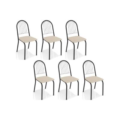 Cadeiras de Cozinha Noruega C077 Kit 6 Un Preto Fosco/Courano Nude - Kappesberg