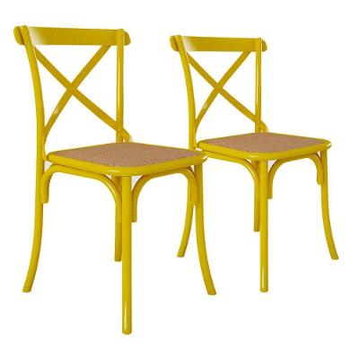Kit 2 Cadeiras Katrina X Amarela Assento Bege Aço Asturias - Cor: Amarelo