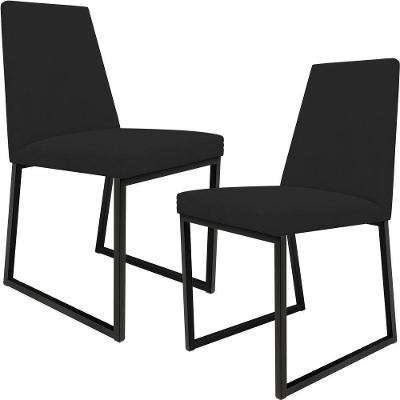 Kit 02 Cadeiras Sala De Jantar Preto L02 Suede Preto