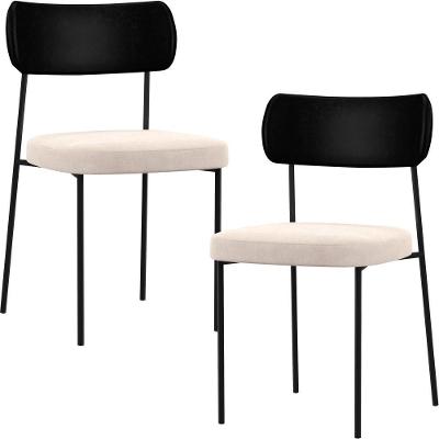 Kit 02 Cadeiras Sala De Jantar L02 Preto Suede Bege