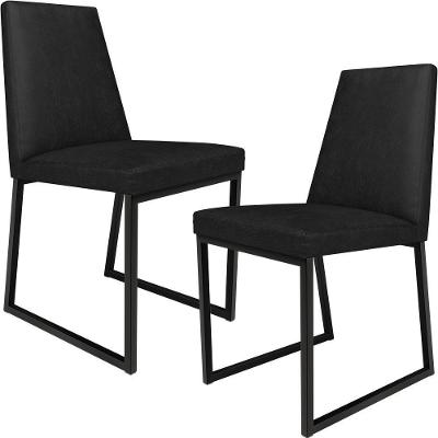 Kit 02 Cadeirass Estofada Para Sala De Jantar L02 Preto