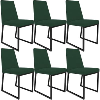 Kit 06 Cadeiras Sala Jantar Preto L02 Suede Verde Musgo