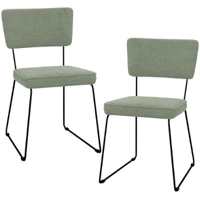 Kit 02 Cadeiras Decorativa Estofada Para Sala De Jantar Base Em Aço Allana L02 Bouclê Oliva
