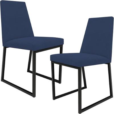 Kit 02 Cadeira Sala Jantar Preto L02 Suede Azul Marinho