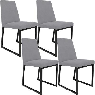 Kit 04 Cadeiras Sala De Jantar Preto L02 Suede Cinza