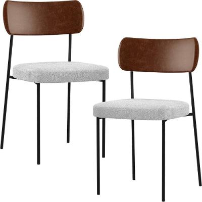 Kit 02 Cadeiras Sala De Jantar L02 Marrom Bouclê Cinza