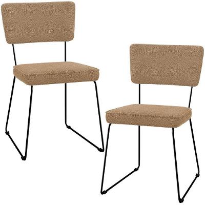 Kit 02 Cadeiras Decorativa Estofada Para Sala De Jantar Base Em Aço Allana L02 Bouclê Mostarda