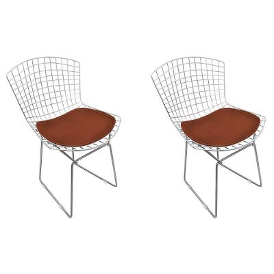 Kit 2 Cadeiras Bertoia Cromada Com Assento Sintético Marrom Cor Marrom