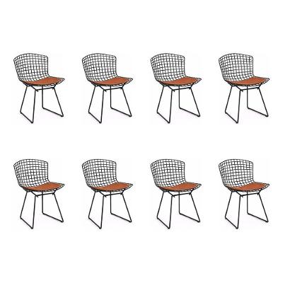Kit 8 Cadeiras Bertoia Preta Com Assento Cobre Cor Marrom