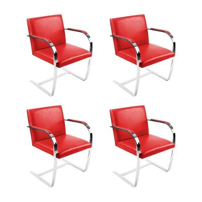 Kit 4 Cadeiras Brno Escritório Couro Sintético Vermelho Barra Chata Cromada Cor Vermelho