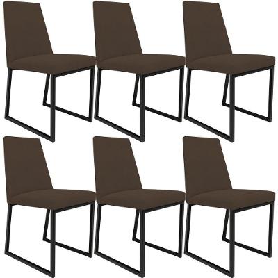 Kit 06 Cadeiras Para Sala De Jantar L02 Suede Marrom