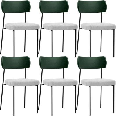 Kit 06 Cadeiras Sala De Jantar L02 Verde Musgo Bouclê Cinza