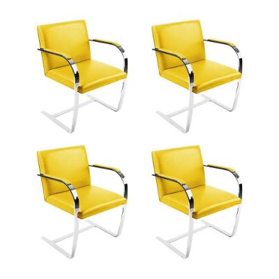 Kit 4 Cadeiras Brno Escritório Couro Sintético Amarelo Barra Chata Cromada Cor Amarelo