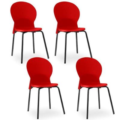Kit 04 Cadeiras Fixa Base Preta Luna F02 Vermelho