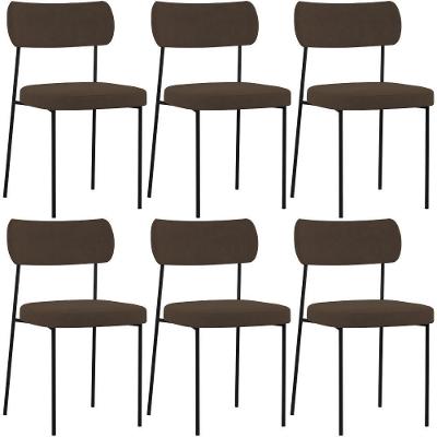 Kit 06 Cadeiras Sala De Jantar L02 Suede Marrom