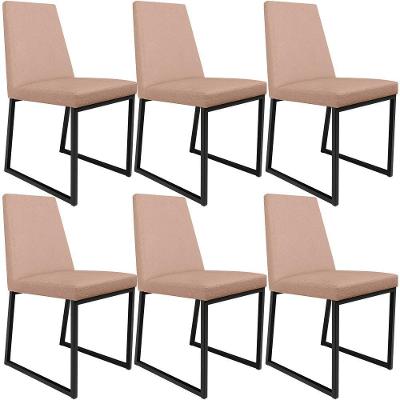Kit 06 Cadeiras Para Sala De Jantar Base Aço Preto L02 Rosê
