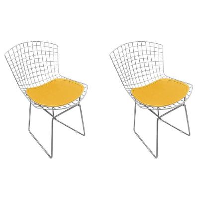 Kit 2 Cadeiras Bertoia Cromada Com Assento Sintético Amarelo Cor Amarelo