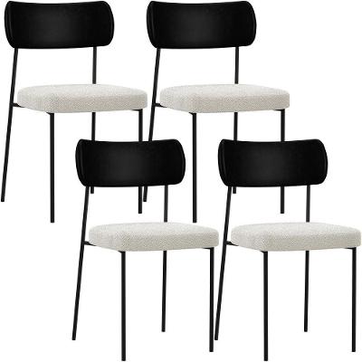 Kit 04 Cadeiras Para Sala De Jantar L02 Preto Bouclê Creme