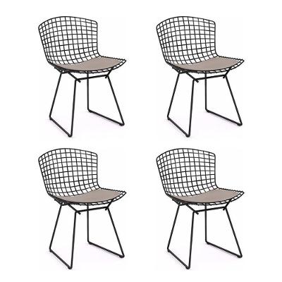 Kit 4 Cadeiras Bertoia Preta Com Assento Bege Cor Bege
