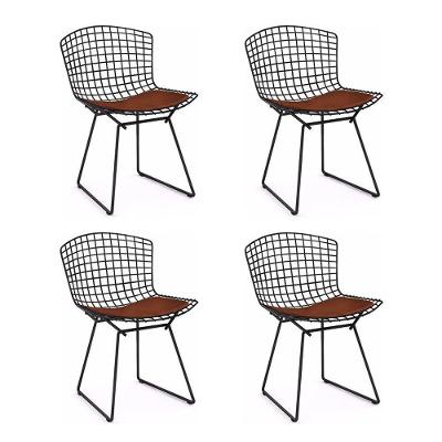 Kit 4 Cadeiras Bertoia Preta Com Assento Marrom Cor Marrom