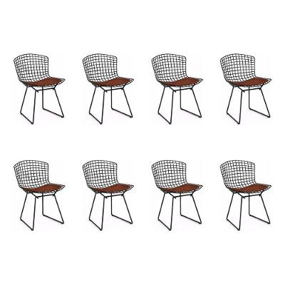 Kit 8 Cadeiras Bertoia Preta Com Assento Marrom Cor Marrom