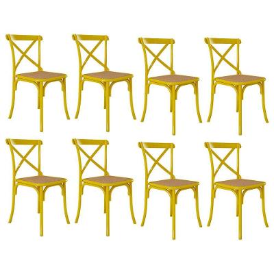 Kit 8 Cadeiras Jantar Cross Amarela Assento Bege Aço Amarelo