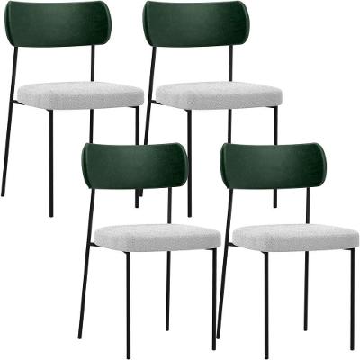 Kit 04 Cadeiras Sala De Jantar L02 Verde Musgo Bouclê Cinza