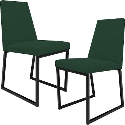 Kit 02 Cadeiras Sala Jantar Preto L02 Suede Verde Musgo