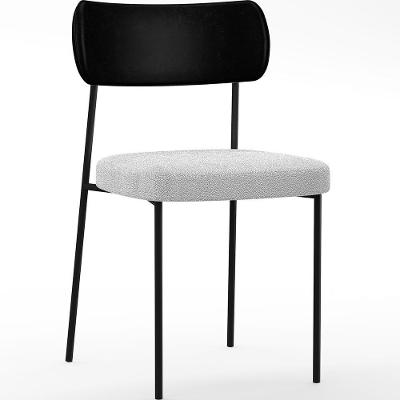 Cadeira Estofada Para Sala De Jantar L02 Preto Bouclê Cinza