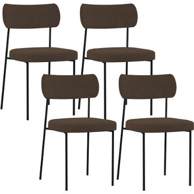Kit 04 Cadeiras Para Sala De Jantar L02 Suede Marrom