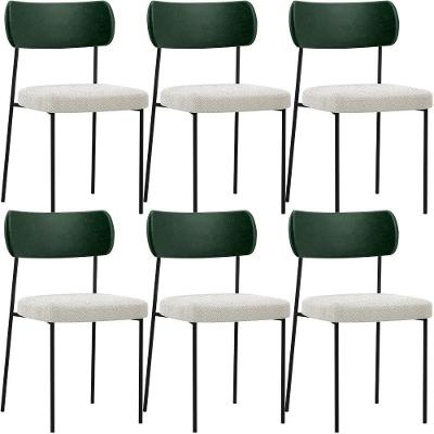 Kit 06 Cadeiras Sala De Jantar L02 Verde Musgo Bouclê Creme