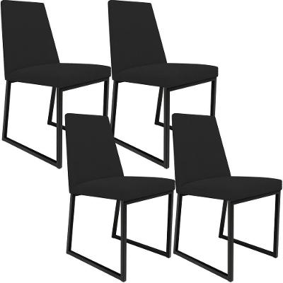 Kit 04 Cadeiras Sala De Jantar Preto L02 Suede Preto