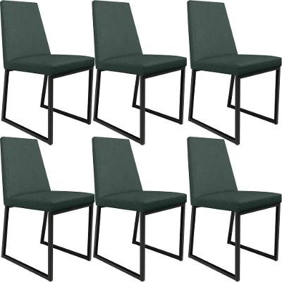 Kit 06 Cadeiras Sala Jantar Preto L02 Verde Musgo