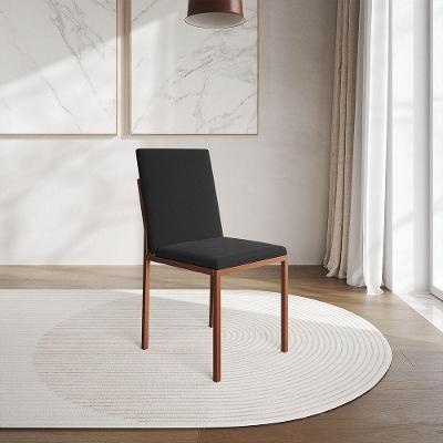 Cadeira De Jantar Estofada Mônaco Base Cobre Veludo Preto - Cor: Preto