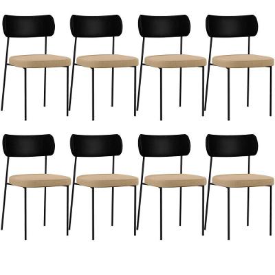 Kit 08 Cadeiras Sala De Jantar L02 Preto Bege Escuro