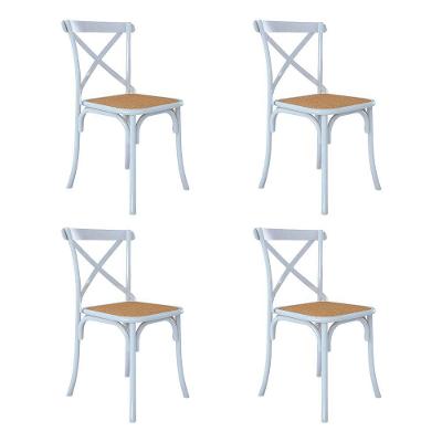 Kit 4 Cadeiras Katrina X Branca Assento Bege Aço Asturias - Cor: Branco