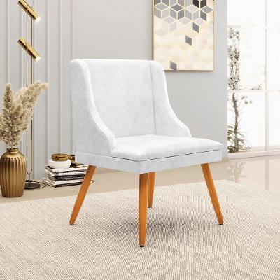 Cadeira Decorativa Sala De Jantar Pés Palito De Madeira Firenze Pu Branco Brilho/Natural G19
