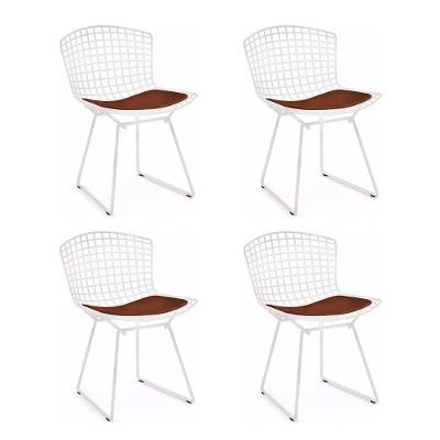 Kit 4 Cadeiras Bertoia Branca Com Assento Marrom Cor Branco