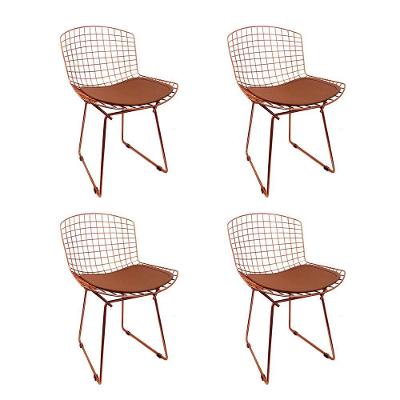 Kit 4 Cadeiras Bertoia Cobre Com Assento Cobre Cor Marrom