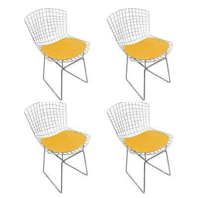 Kit 4 Cadeiras Bertoia Cromada Com Assento Sintético Amarelo Cor Amarelo