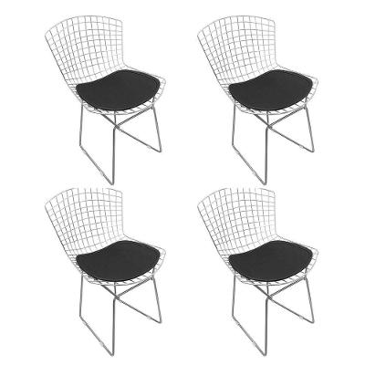 Kit 4 Cadeiras Bertoia Cromadas Com Assento Sintético Preto Cor Preto