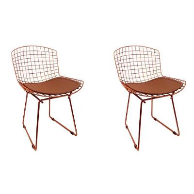 Kit 2 Cadeiras Bertoia Cobre Com Assento Cobre Cor Marrom